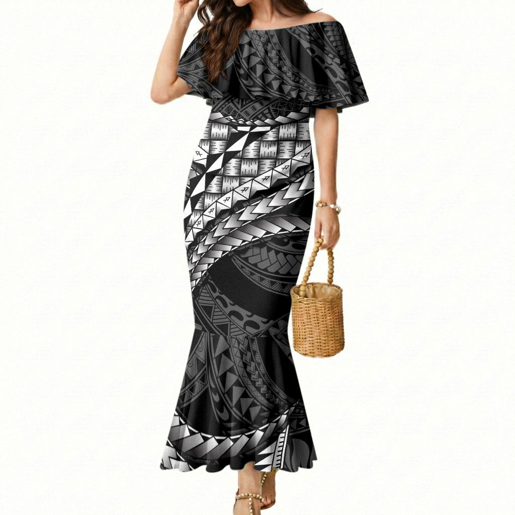 Hawaii Lauhala Tattoo Mermaid Dress Hawaiian Hala Leaf Weaving LT14 Women Black - Polynesian Pride
