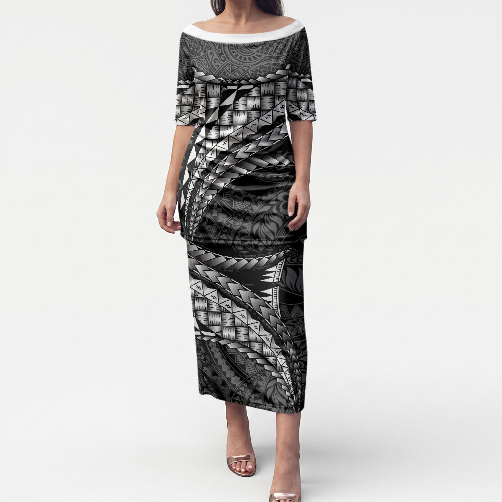 Hawaii Lauhala Tattoo Puletasi Hawaiian Hala Leaf Weaving LT14 Long Dress Black - Polynesian Pride