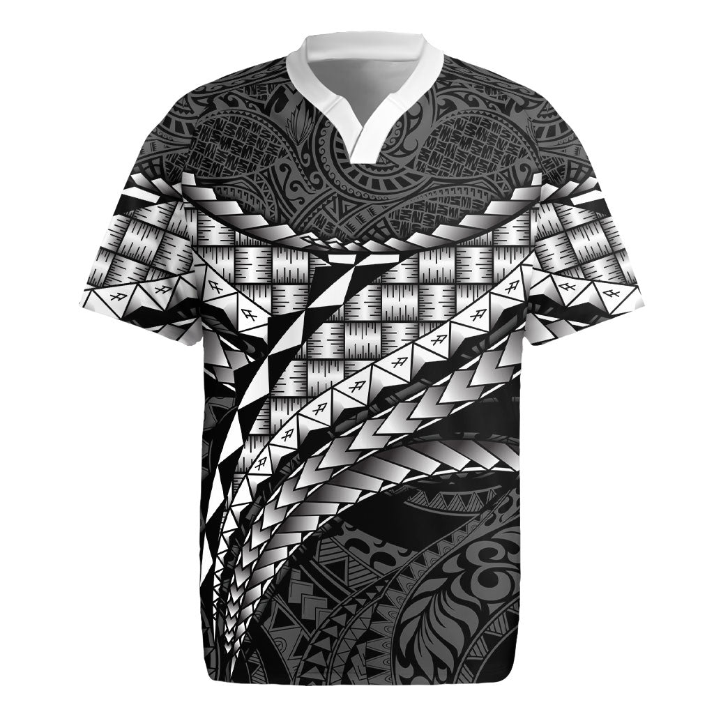 Hawaii Lauhala Tattoo Rugby Jersey Hawaiian Hala Leaf Weaving LT14 Black - Polynesian Pride