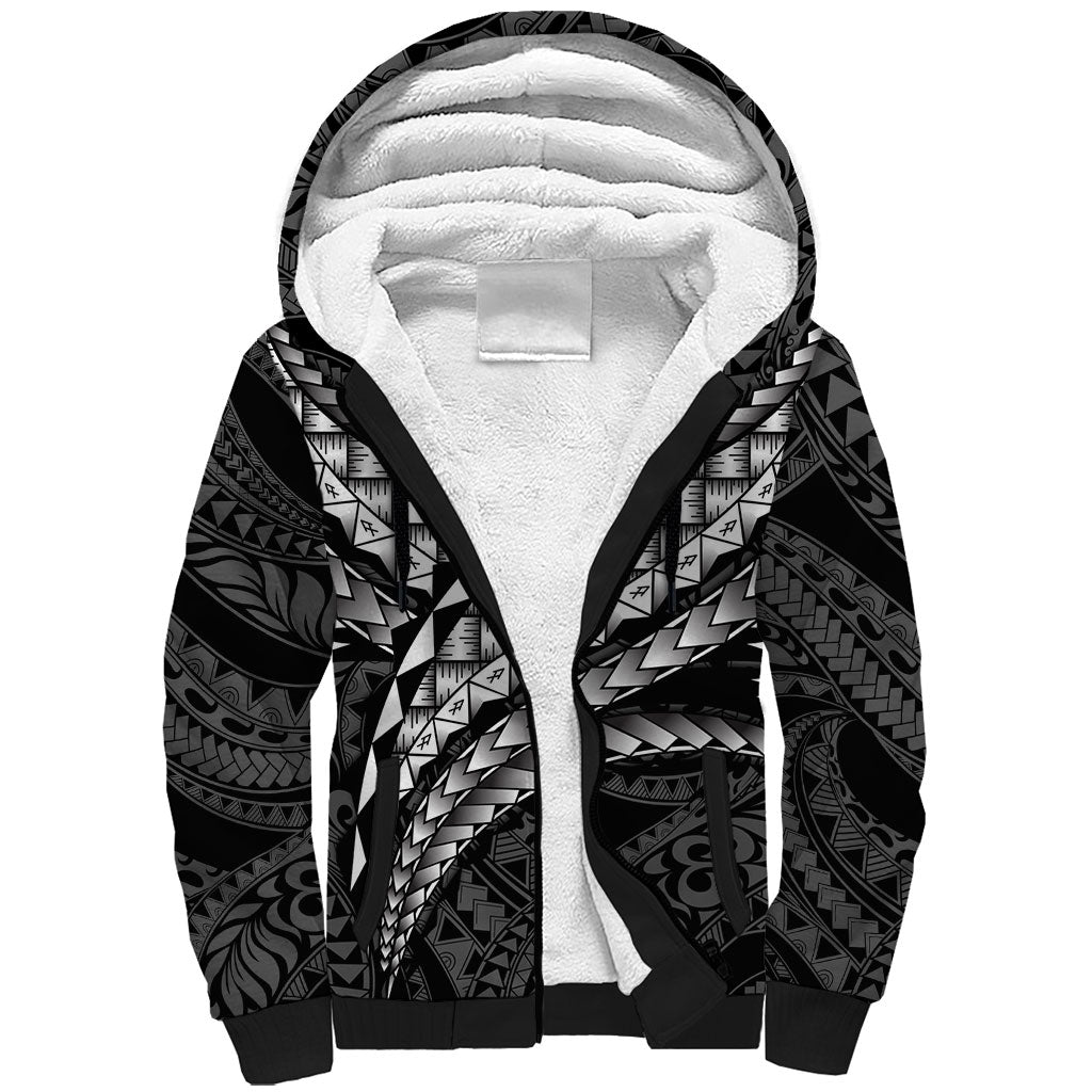 Hawaii Lauhala Tattoo Sherpa Hoodie Hawaiian Hala Leaf Weaving LT14 Unisex Black - Polynesian Pride