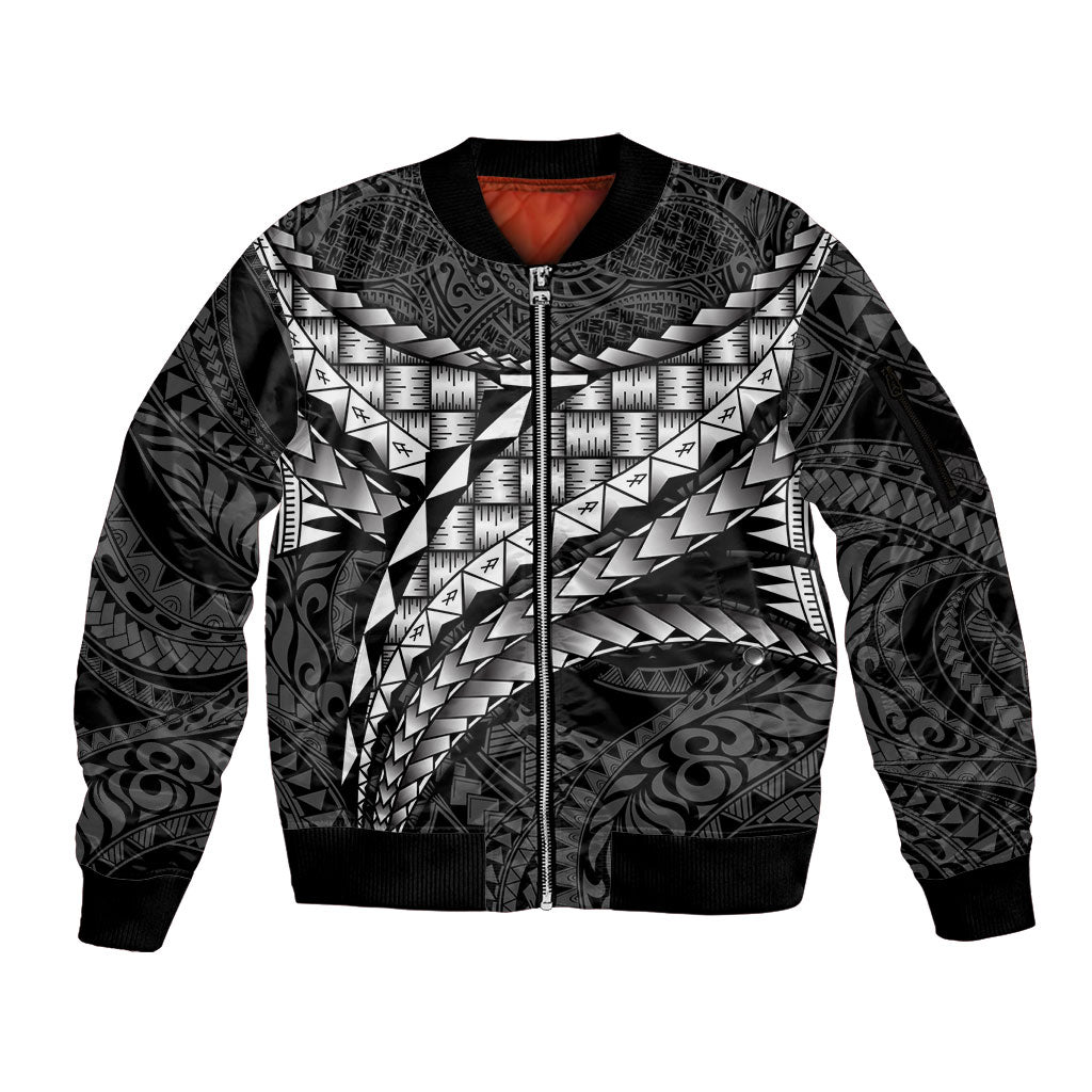 Hawaii Lauhala Tattoo Sleeve Zip Bomber Jacket Hawaiian Hala Leaf Weaving LT14 Unisex Black - Polynesian Pride