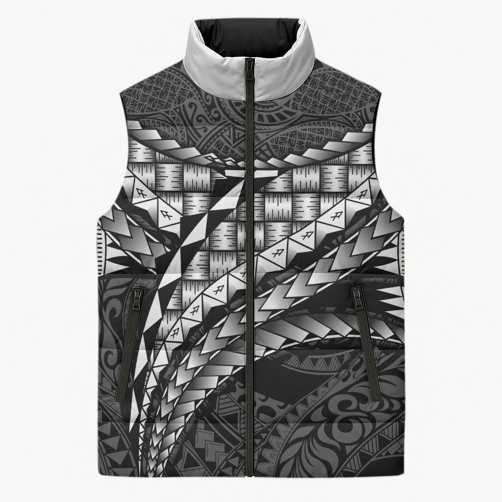 Hawaii Lauhala Tattoo Sleeveless Puffer Jacket Hawaiian Hala Leaf Weaving LT14 Unisex Black - Polynesian Pride