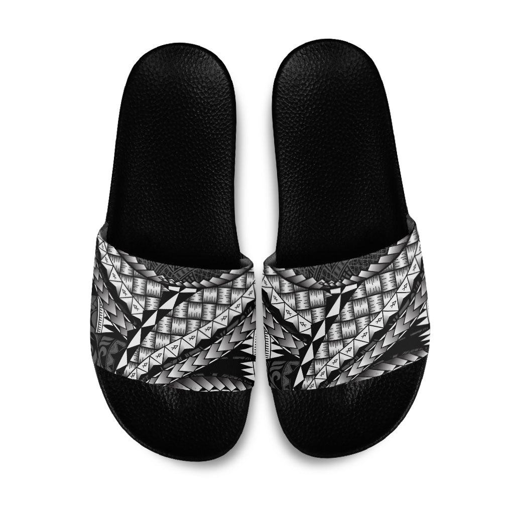 Hawaii Lauhala Tattoo Slide Sandals Hawaiian Hala Leaf Weaving LT14 Black - Polynesian Pride