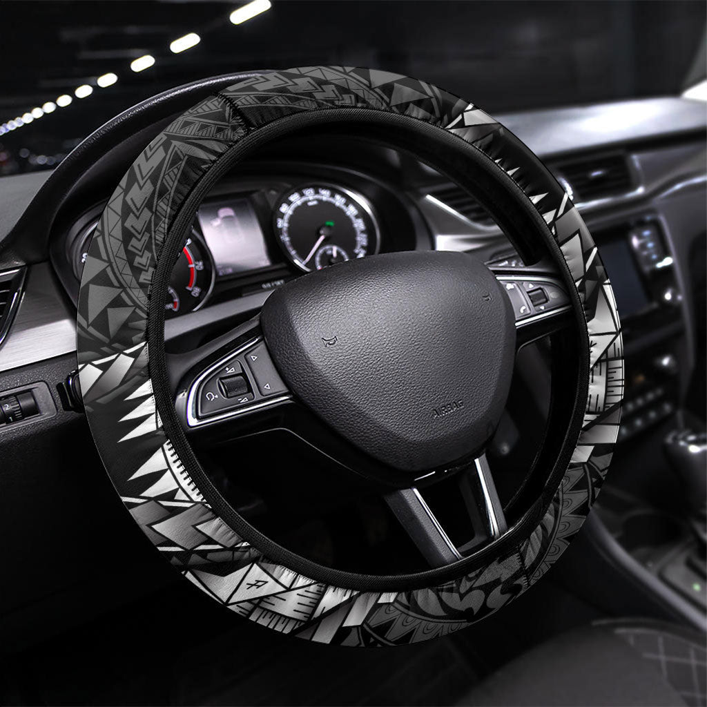 Hawaii Lauhala Tattoo Steering Wheel Cover Hawaiian Hala Leaf Weaving LT14 Universal Fit Black - Polynesian Pride