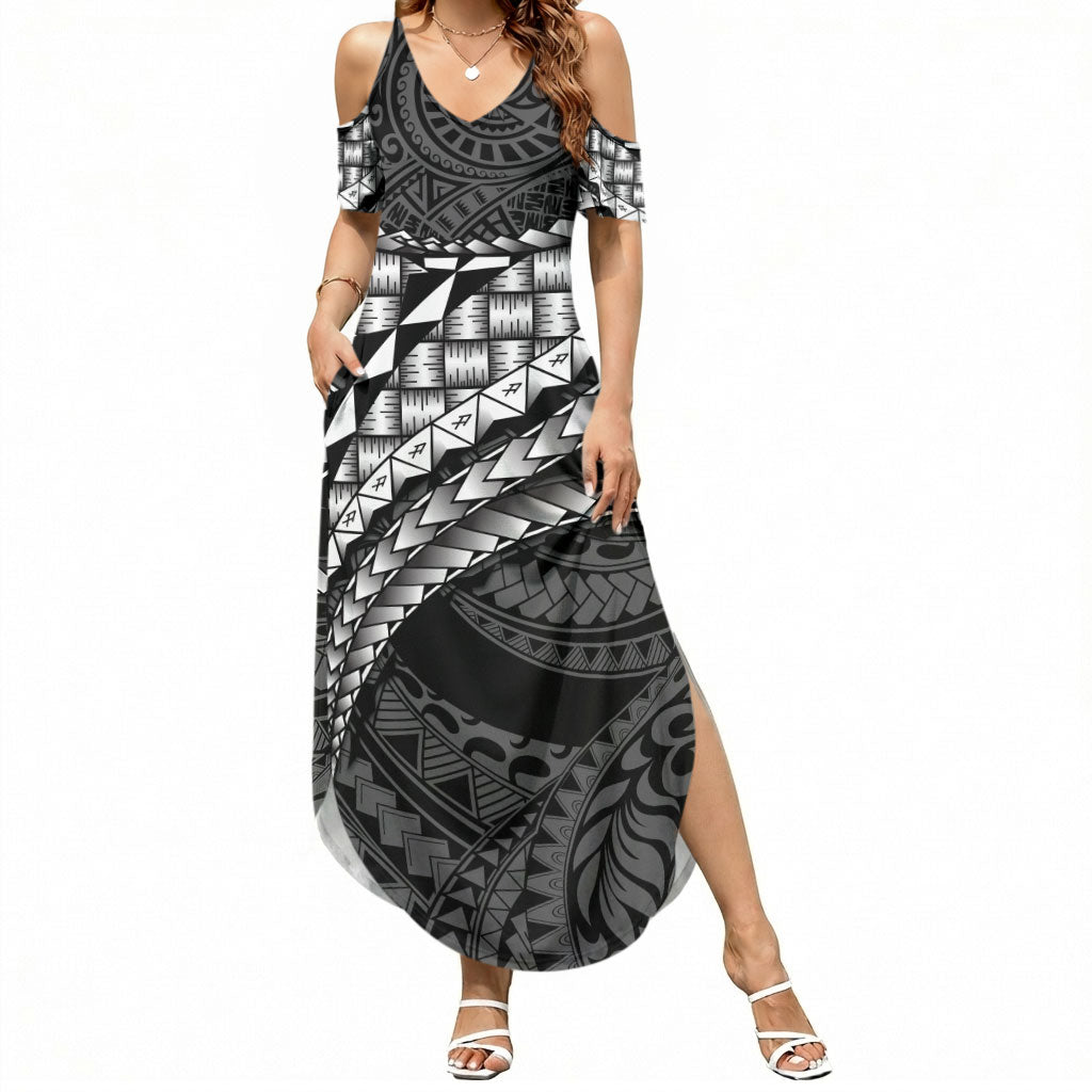 Hawaii Lauhala Tattoo Summer Maxi Dress Hawaiian Hala Leaf Weaving LT14 Women Black - Polynesian Pride
