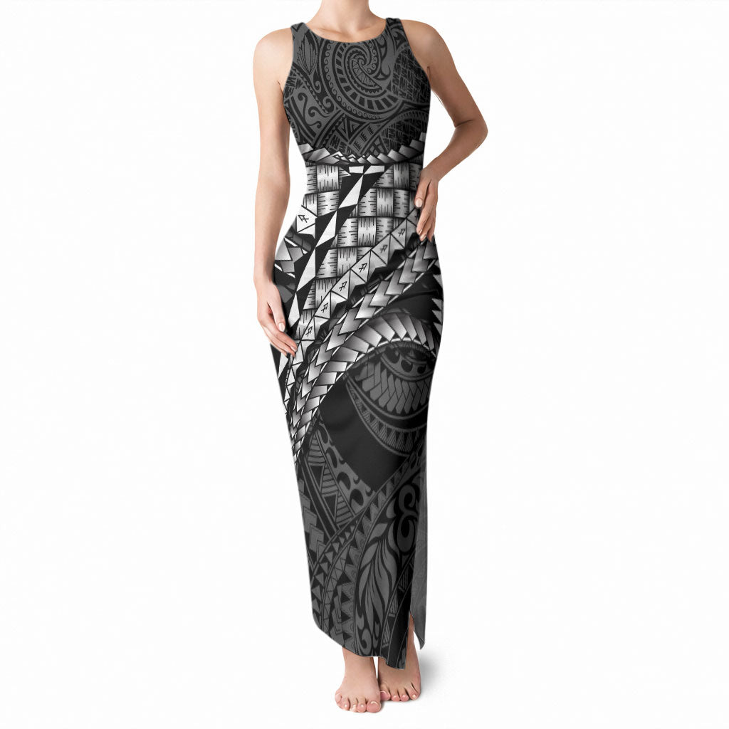 Hawaii Lauhala Tattoo Tank Maxi Dress Hawaiian Hala Leaf Weaving LT14 Women Black - Polynesian Pride