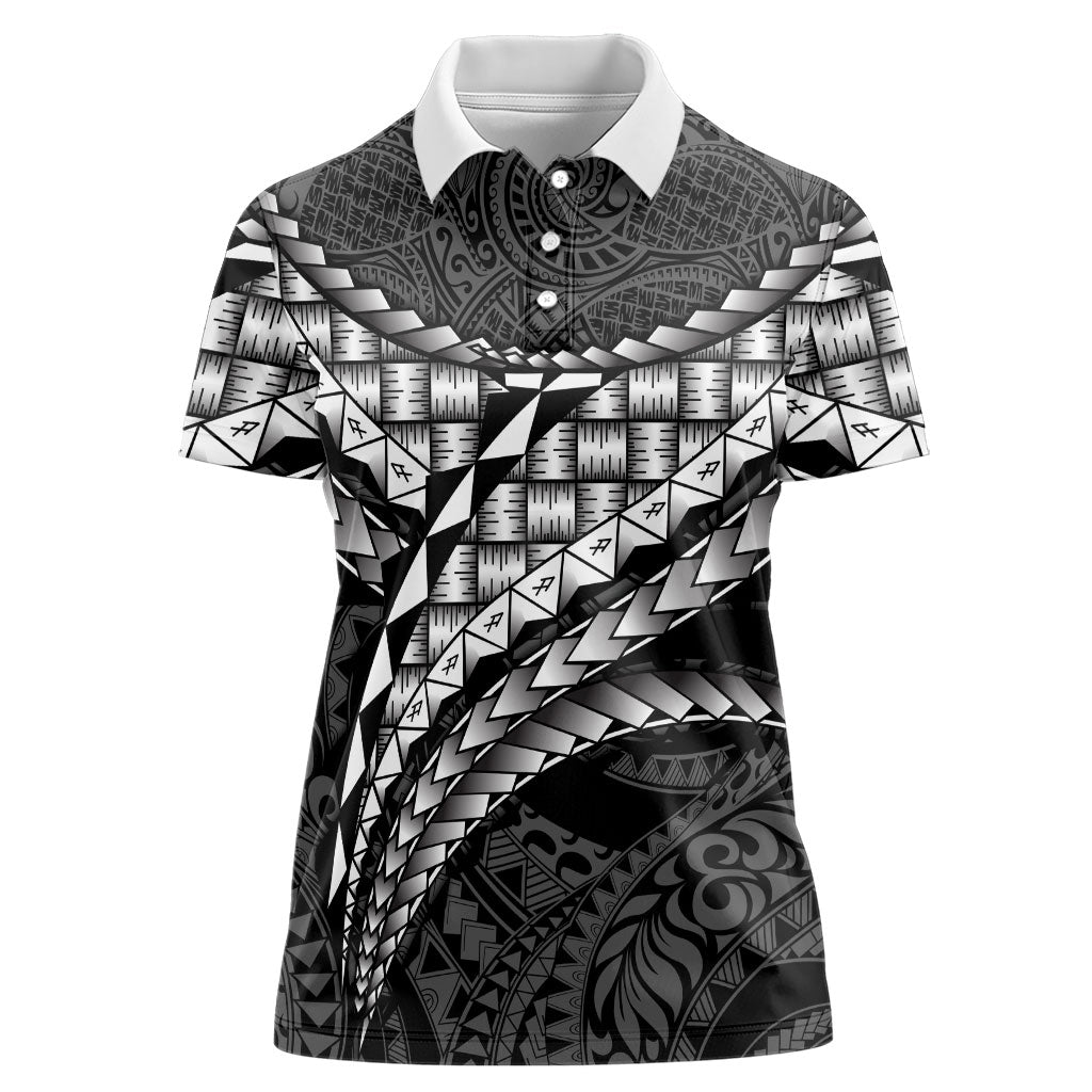 Hawaii Lauhala Tattoo Women Polo Shirt Hawaiian Hala Leaf Weaving LT14 Female Black - Polynesian Pride