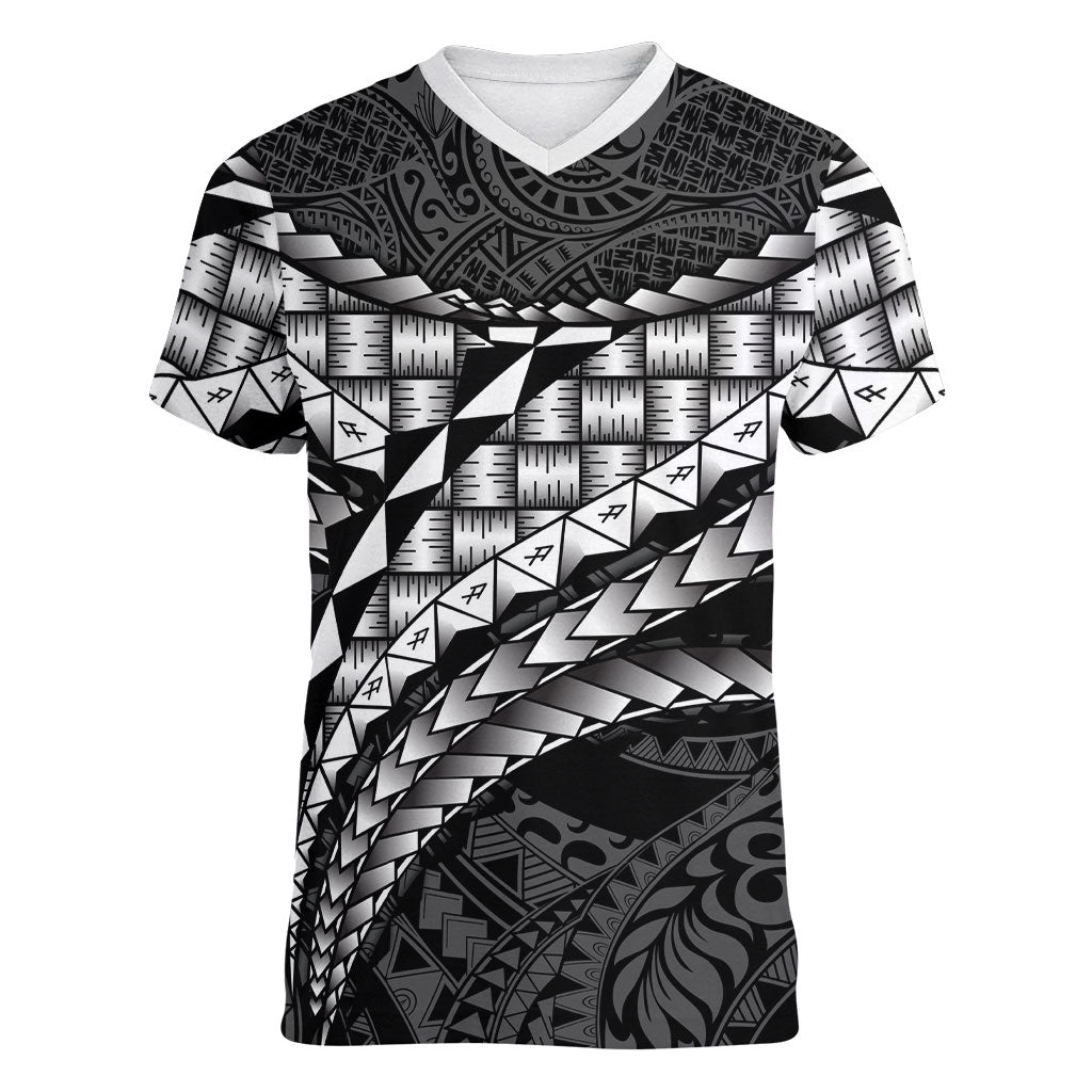 Hawaii Lauhala Tattoo Women V-Neck T-Shirt Hawaiian Hala Leaf Weaving LT14 Female Black - Polynesian Pride