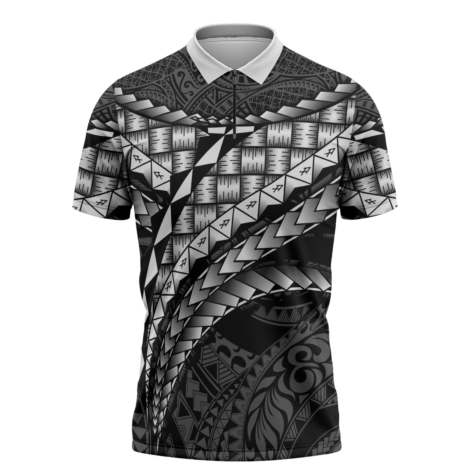 Hawaii Lauhala Tattoo Zipper Polo Shirt Hawaiian Hala Leaf Weaving LT14 Black - Polynesian Pride