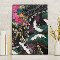 Hawaiian and Japanese Culture Canvas Wall Art Crane Sakura Hibiscus Tropical Vibes
