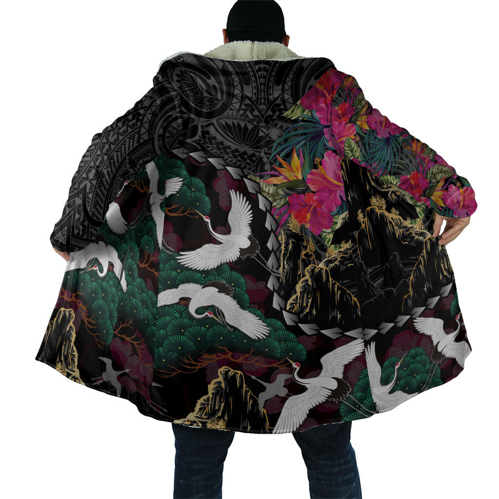 Hawaiian and Japanese Culture Cloak Crane Sakura Hibiscus Tropical Vibes