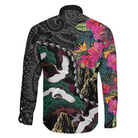 Hawaiian and Japanese Culture Family Matching Off Shoulder Maxi Dress and Hawaiian Shirt Crane Sakura Hibiscus Tropical Vibes LT14 - Polynesian Pride