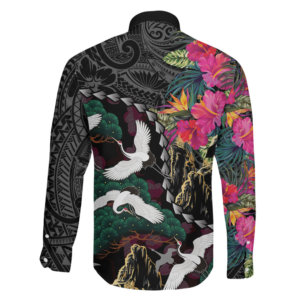 Hawaiian and Japanese Culture Family Matching Puletasi and Hawaiian Shirt Crane Sakura Hibiscus Tropical Vibes LT14 - Polynesian Pride