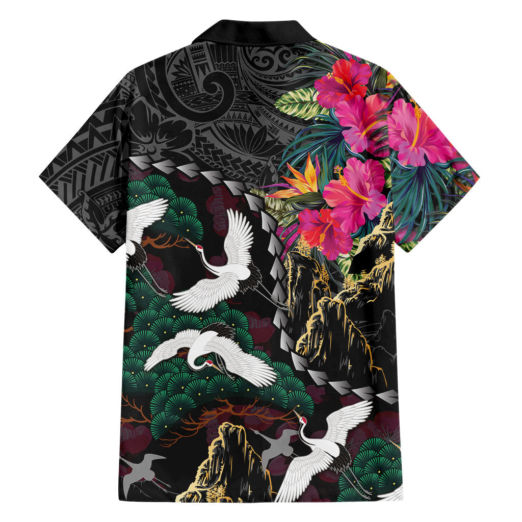 Hawaiian and Japanese Culture Family Matching Summer Maxi Dress and Hawaiian Shirt Crane Sakura Hibiscus Tropical Vibes LT14 - Polynesian Pride