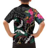 Hawaiian and Japanese Culture Hawaiian Shirt Crane Sakura Hibiscus Tropical Vibes
