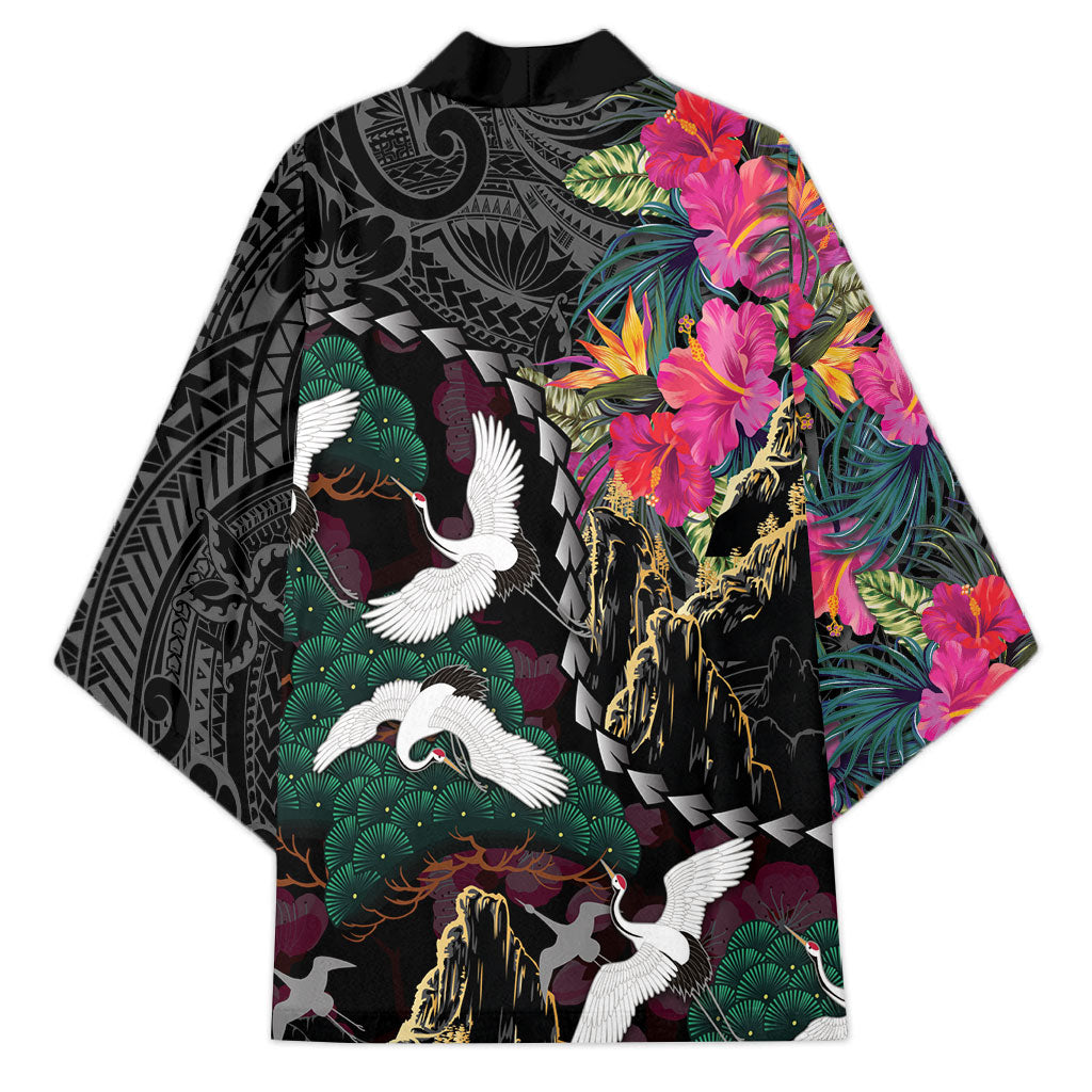 Hawaiian and Japanese Culture Kimono Crane Sakura Hibiscus Tropical Vibes