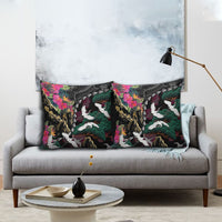 Hawaiian and Japanese Culture Pillow Cover Crane Sakura Hibiscus Tropical Vibes