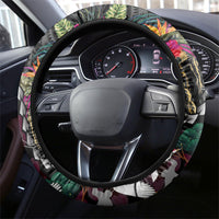 Hawaiian and Japanese Culture Steering Wheel Cover Crane Sakura Hibiscus Tropical Vibes