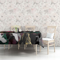 Hawaiian and Japanese Culture Tablecloth Crane Sakura Hibiscus Tropical Vibes