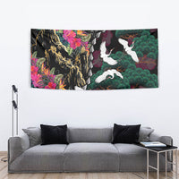 Hawaiian and Japanese Culture Tapestry Crane Sakura Hibiscus Tropical Vibes
