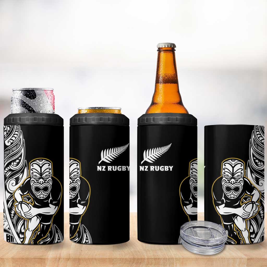 New Zealand Silver Fern Rugby 4 in 1 Can Cooler Tumbler All Black Maori Version Black LT14 - Polynesian Pride