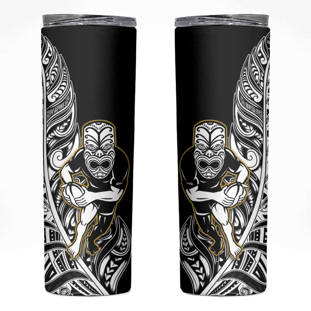 New Zealand Silver Fern Rugby Skinny Tumbler All Black Maori Version Black LT14 Black - Polynesian Pride