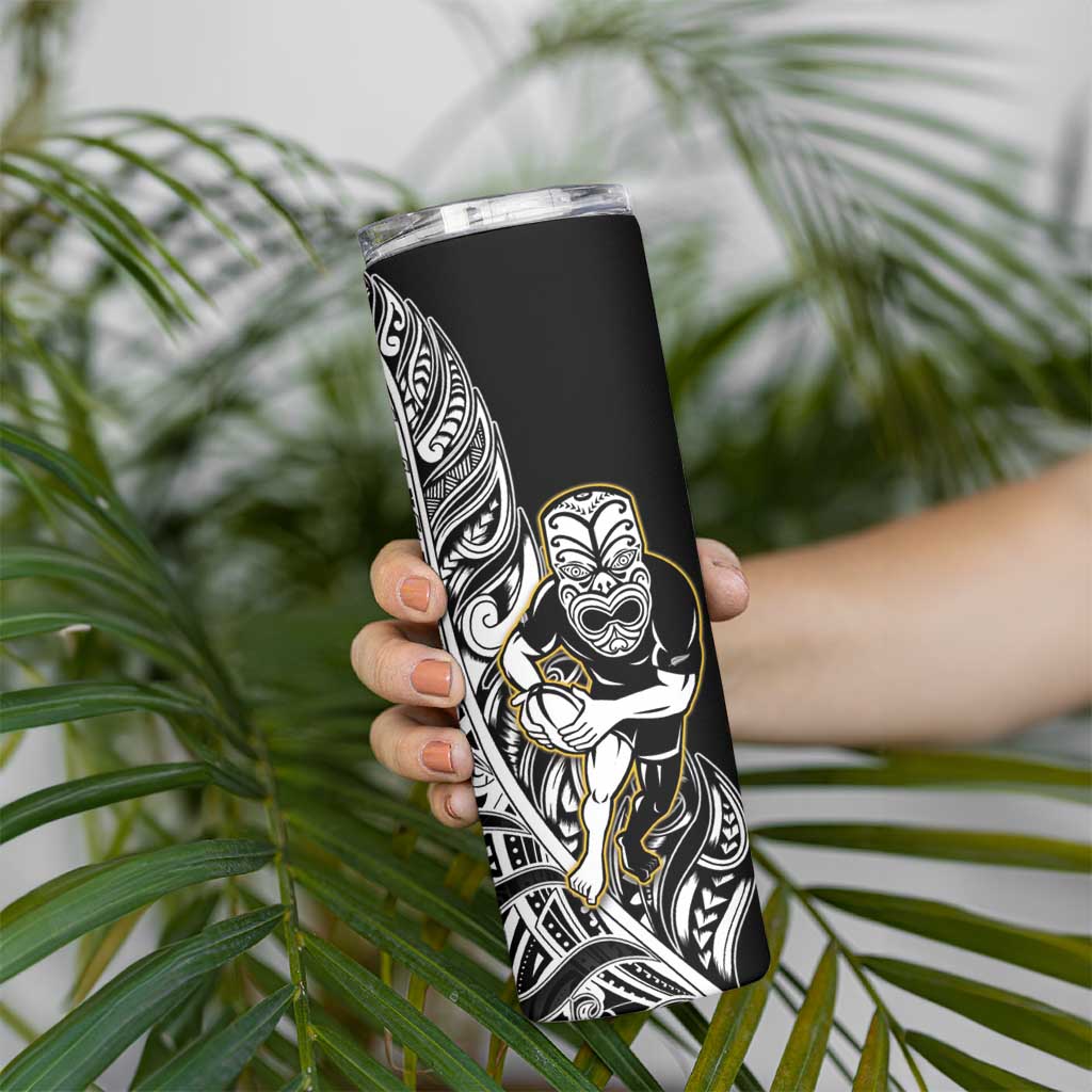 New Zealand Silver Fern Rugby Skinny Tumbler All Black Maori Version Black LT14 - Polynesian Pride