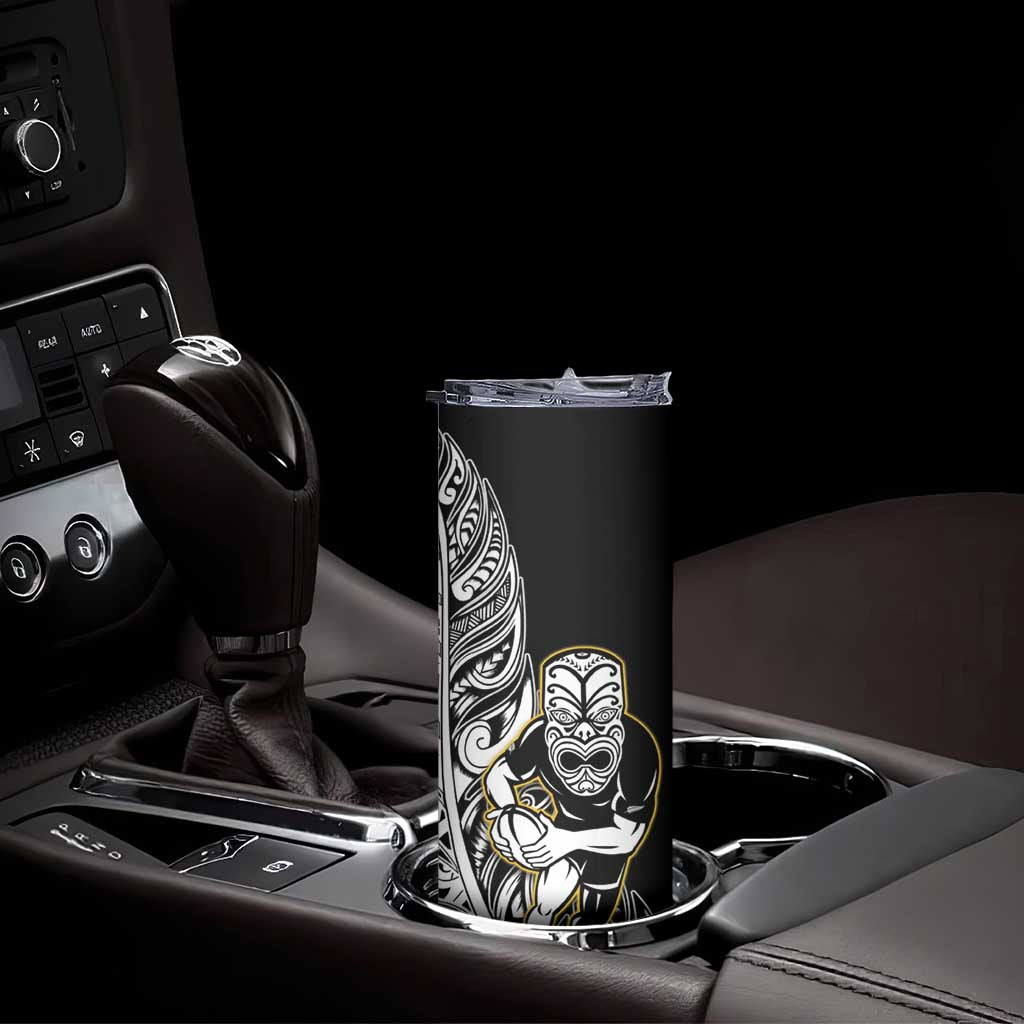 New Zealand Silver Fern Rugby Skinny Tumbler All Black Maori Version Black LT14 - Polynesian Pride
