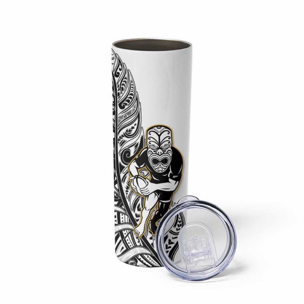 New Zealand Silver Fern Rugby Skinny Tumbler All Black Maori Version White LT14 - Polynesian Pride