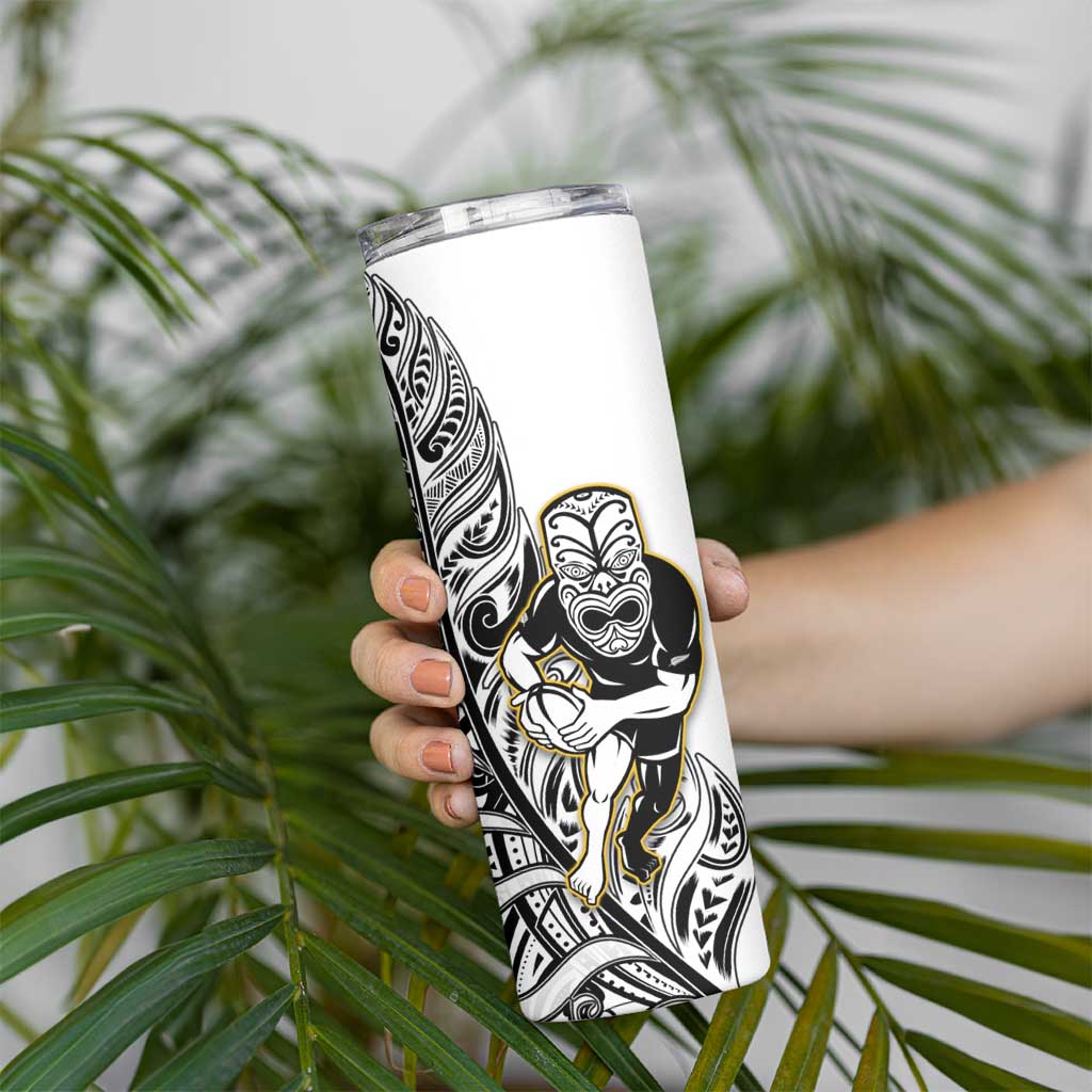 New Zealand Silver Fern Rugby Skinny Tumbler All Black Maori Version White LT14 - Polynesian Pride