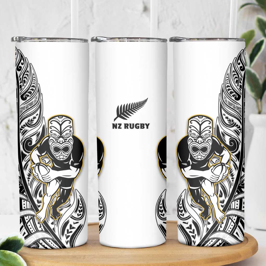 New Zealand Silver Fern Rugby Skinny Tumbler All Black Maori Version White LT14 - Polynesian Pride
