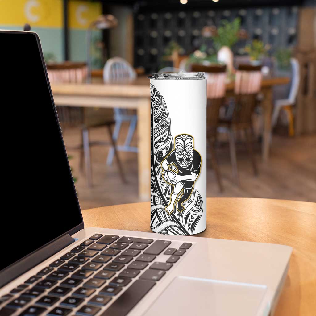 New Zealand Silver Fern Rugby Skinny Tumbler All Black Maori Version White LT14 - Polynesian Pride