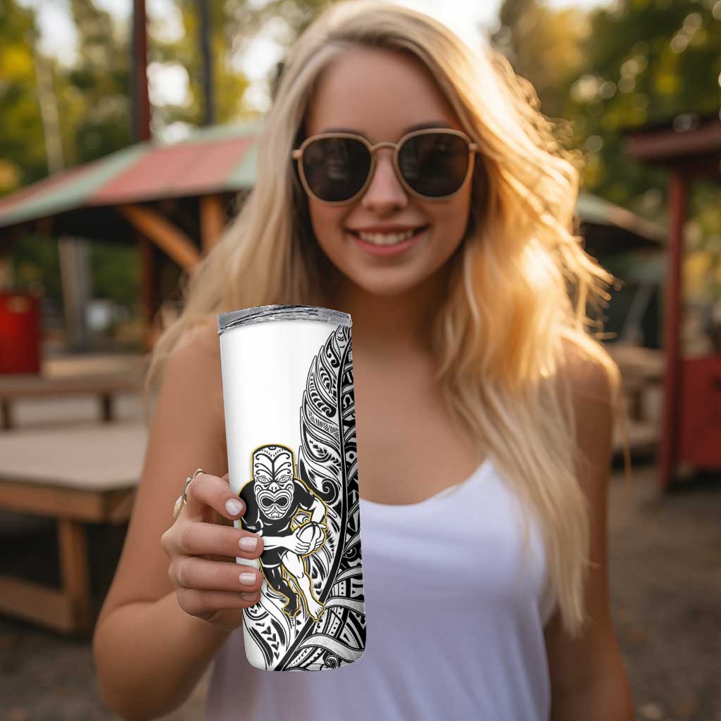 New Zealand Silver Fern Rugby Skinny Tumbler All Black Maori Version White LT14 - Polynesian Pride