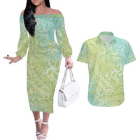 Baby Green Gradient Polynesia Couples Matching Off The Shoulder Long Sleeve Dress and Hawaiian Shirt Hawaiian Tribal Hammerhead Shark Tattoo LT14 Baby Green - Polynesian Pride