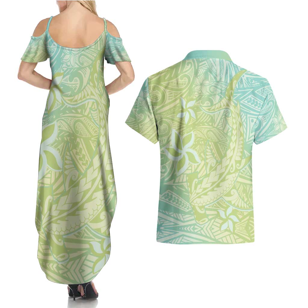 Baby Green Gradient Polynesia Couples Matching Summer Maxi Dress and Hawaiian Shirt Hawaiian Tribal Hammerhead Shark Tattoo LT14 - Polynesian Pride