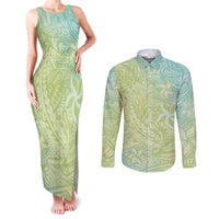 Baby Green Gradient Polynesia Couples Matching Tank Maxi Dress and Long Sleeve Button Shirt Hawaiian Tribal Hammerhead Shark Tattoo LT14 Baby Green - Polynesian Pride