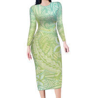 Baby Green Gradient Polynesia Family Matching Long Sleeve Bodycon Dress and Hawaiian Shirt Hawaiian Tribal Hammerhead Shark Tattoo LT14 Mom's Dress Baby Green - Polynesian Pride