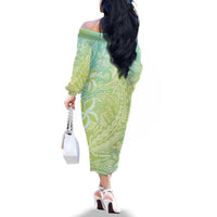 Baby Green Gradient Polynesia Family Matching Off The Shoulder Long Sleeve Dress and Hawaiian Shirt Hawaiian Tribal Hammerhead Shark Tattoo LT14 - Polynesian Pride