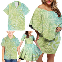 Baby Green Gradient Polynesia Family Matching Off Shoulder Short Dress and Hawaiian Shirt Hawaiian Tribal Hammerhead Shark Tattoo LT14 - Polynesian Pride