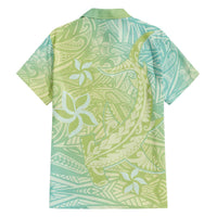 Baby Green Gradient Polynesia Family Matching Off Shoulder Short Dress and Hawaiian Shirt Hawaiian Tribal Hammerhead Shark Tattoo LT14 - Polynesian Pride