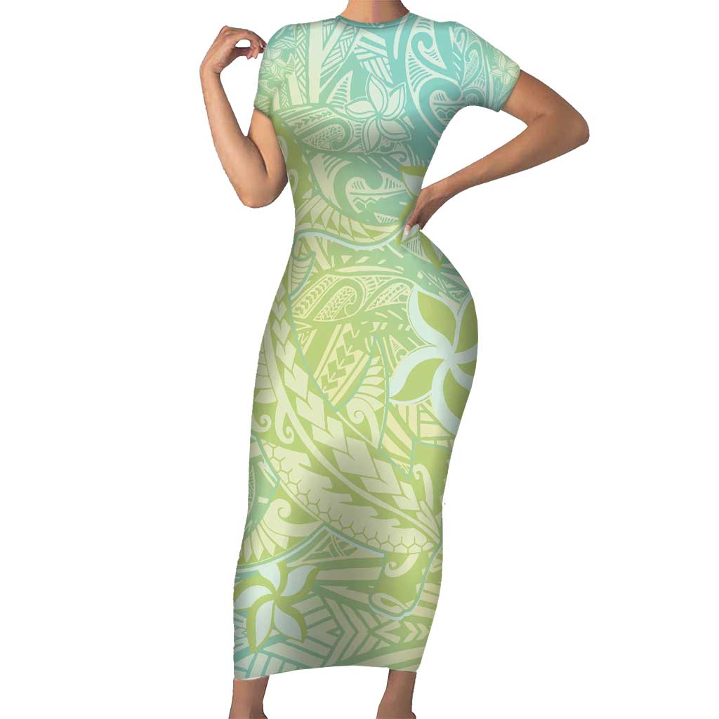 Baby Green Gradient Polynesia Family Matching Short Sleeve Bodycon Dress and Hawaiian Shirt Hawaiian Tribal Hammerhead Shark Tattoo LT14 Mom's Dress Baby Green - Polynesian Pride