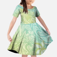 Baby Green Gradient Polynesia Kid Short Sleeve Dress Hawaiian Tribal Hammerhead Shark Tattoo LT14 KID Baby Green - Polynesian Pride