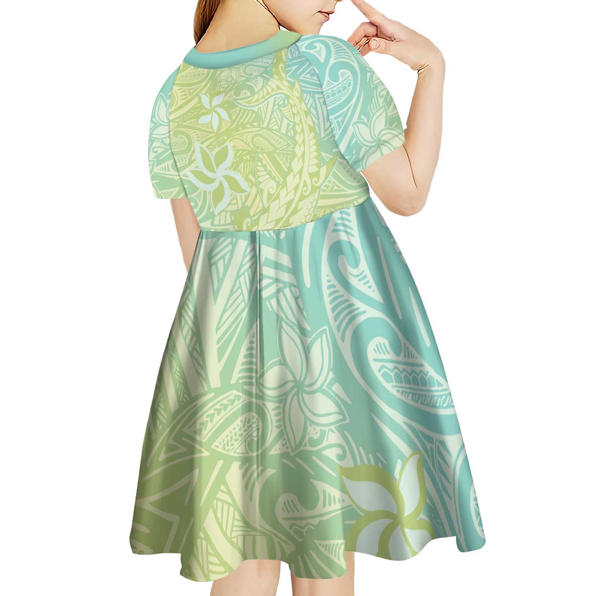 Baby Green Gradient Polynesia Kid Short Sleeve Dress Hawaiian Tribal Hammerhead Shark Tattoo LT14 - Polynesian Pride