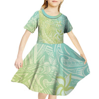 Baby Green Gradient Polynesia Kid Short Sleeve Dress Hawaiian Tribal Hammerhead Shark Tattoo LT14 - Polynesian Pride