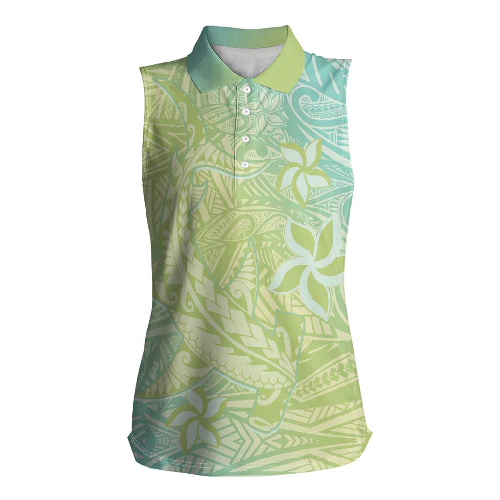 Baby Green Gradient Polynesia Women Sleeveless Polo Shirt Hawaiian Tribal Hammerhead Shark Tattoo LT14 Female Baby Green - Polynesian Pride