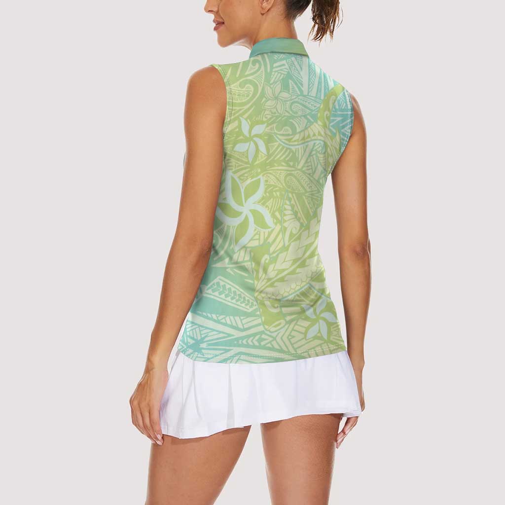 Baby Green Gradient Polynesia Women Sleeveless Polo Shirt Hawaiian Tribal Hammerhead Shark Tattoo LT14 - Polynesian Pride