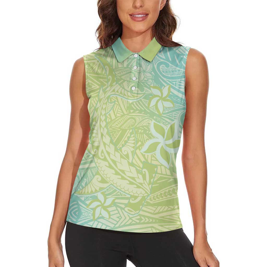 Baby Green Gradient Polynesia Women Sleeveless Polo Shirt Hawaiian Tribal Hammerhead Shark Tattoo LT14 - Polynesian Pride