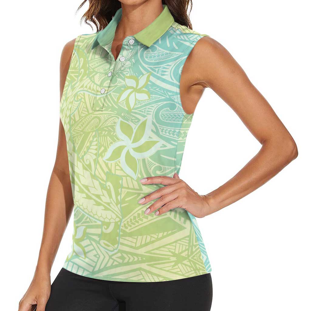 Baby Green Gradient Polynesia Women Sleeveless Polo Shirt Hawaiian Tribal Hammerhead Shark Tattoo LT14 - Polynesian Pride