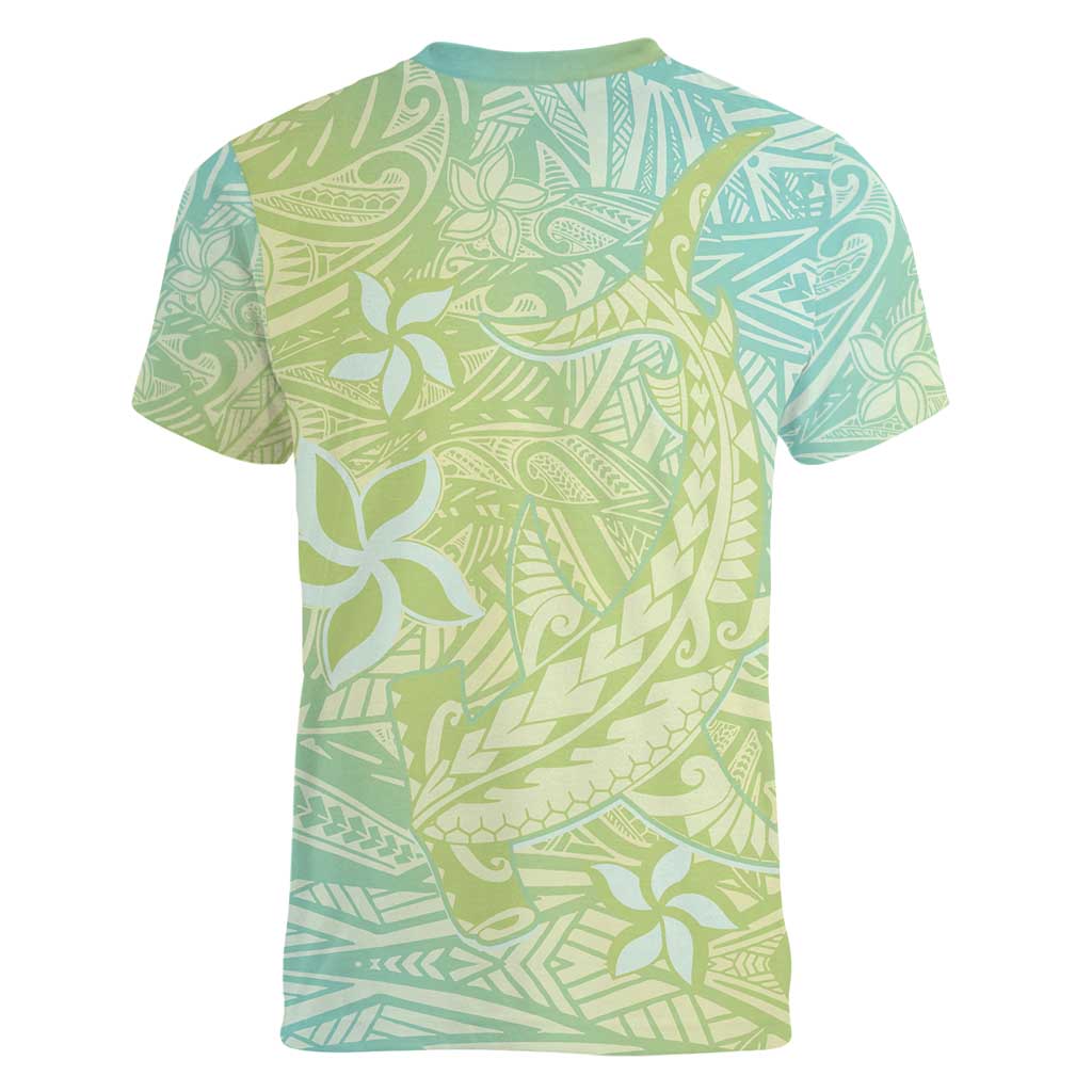 Baby Green Gradient Polynesia Women V-Neck T-Shirt Hawaiian Tribal Hammerhead Shark Tattoo LT14 - Polynesian Pride