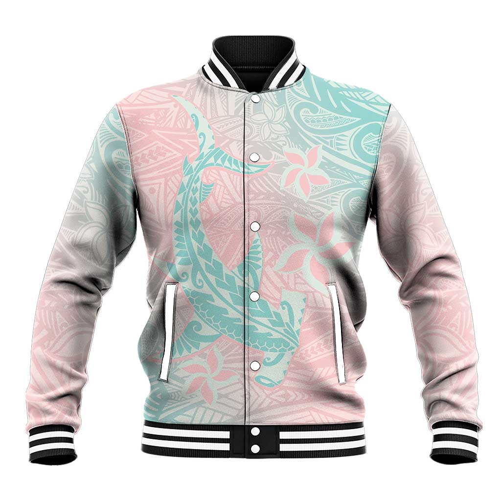 Baby Pink Gradient Polynesia Baseball Jacket Hawaiian Tribal Hammerhead Shark Tattoo